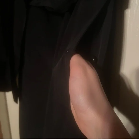 London Fog Long Black Wrap Coat Button down waist tie trench size large - Picture 7 of 11